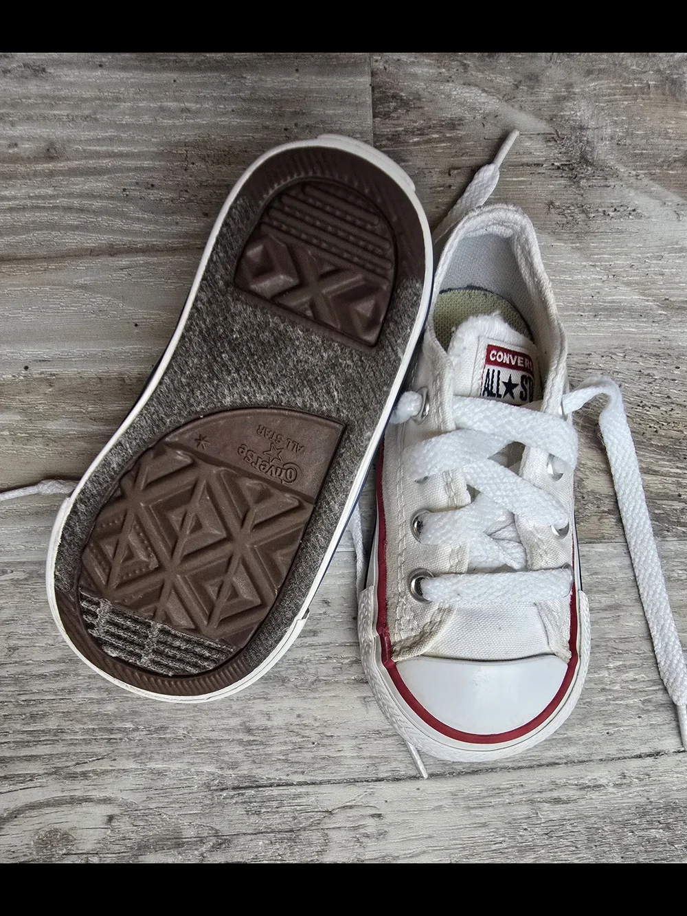Converse Kids White Low Top Sneakers with Red & Navy Trim